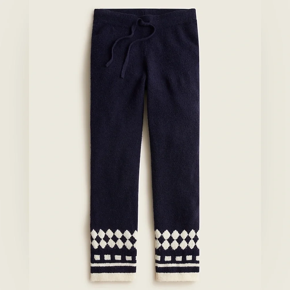 J. Crew Merino Wool Alpaca Sweater Pants Knit Cabincore Geometric Fair Isle Sz M